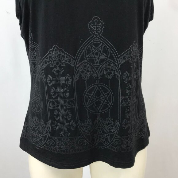 KILLSTAR - WOMEN'S XL - BLACK SHORT CAP SLEEVE COLLARED TOP SHIRT GOTH GRUNGE - Picture 3 of 7